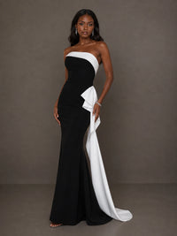 Black & White Sequin Mermaid Prom Dress with Draped Ruffle