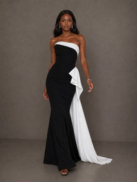 Black & White Sequin Mermaid Prom Dress with Draped Ruffle