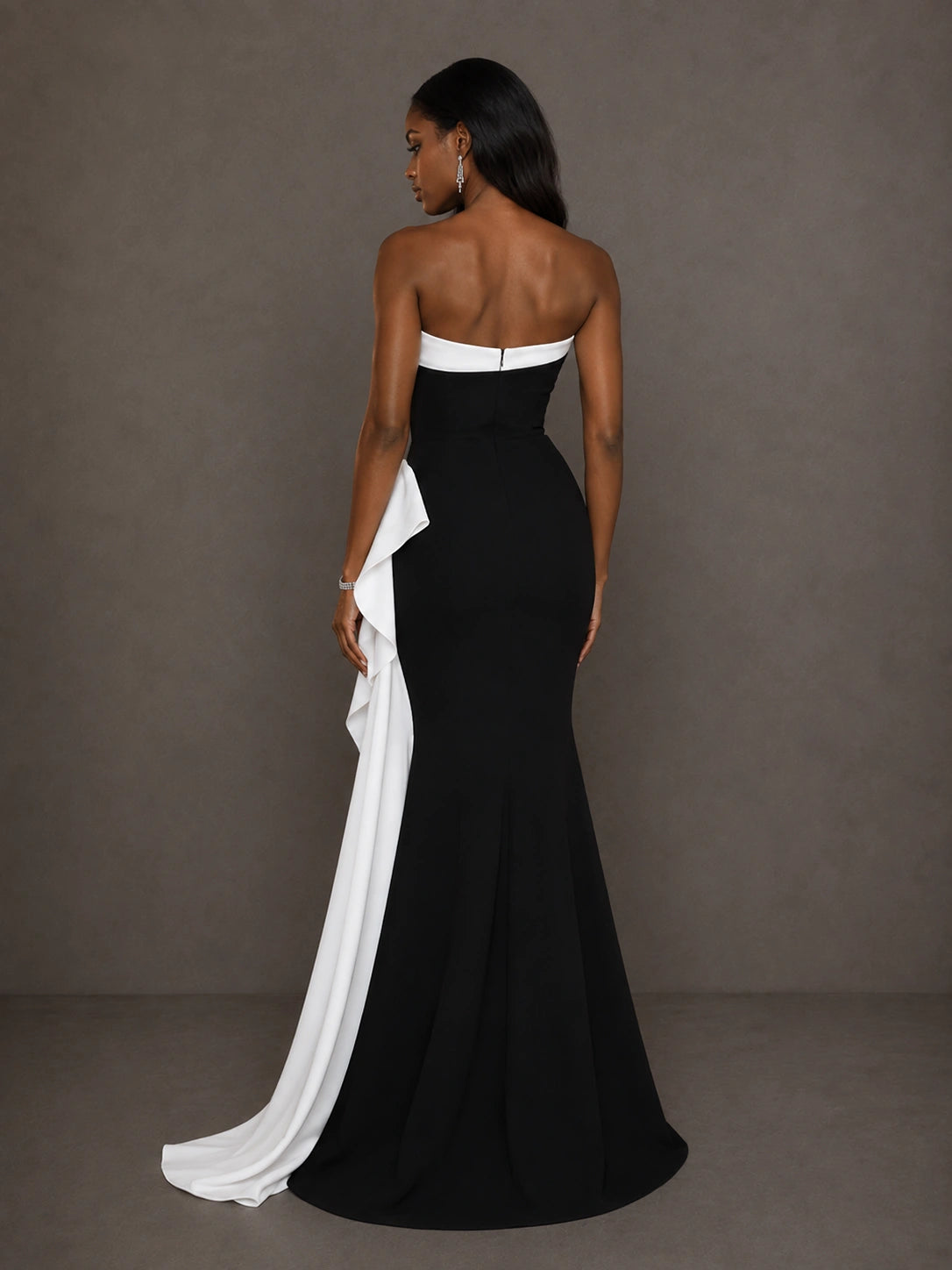 Black & White Sequin Mermaid Prom Dress with Draped Ruffle