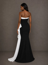 Black & White Sequin Mermaid Prom Dress with Draped Ruffle