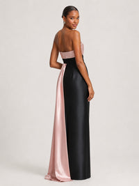 Black and pink satin gown with contrast draped bust deta