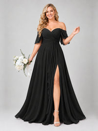 Off Shoulder Chiffon Bridesmaid Dress with Slit