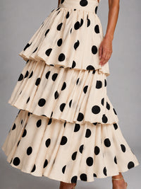 Black and Ivory Polka Dot Halter Tiered Maxi Dress