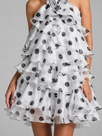 Black and White Polka Dot Tiered Ruffle Mini Dress