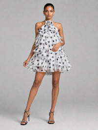 Black and White Polka Dot Tiered Ruffle Mini Dress
