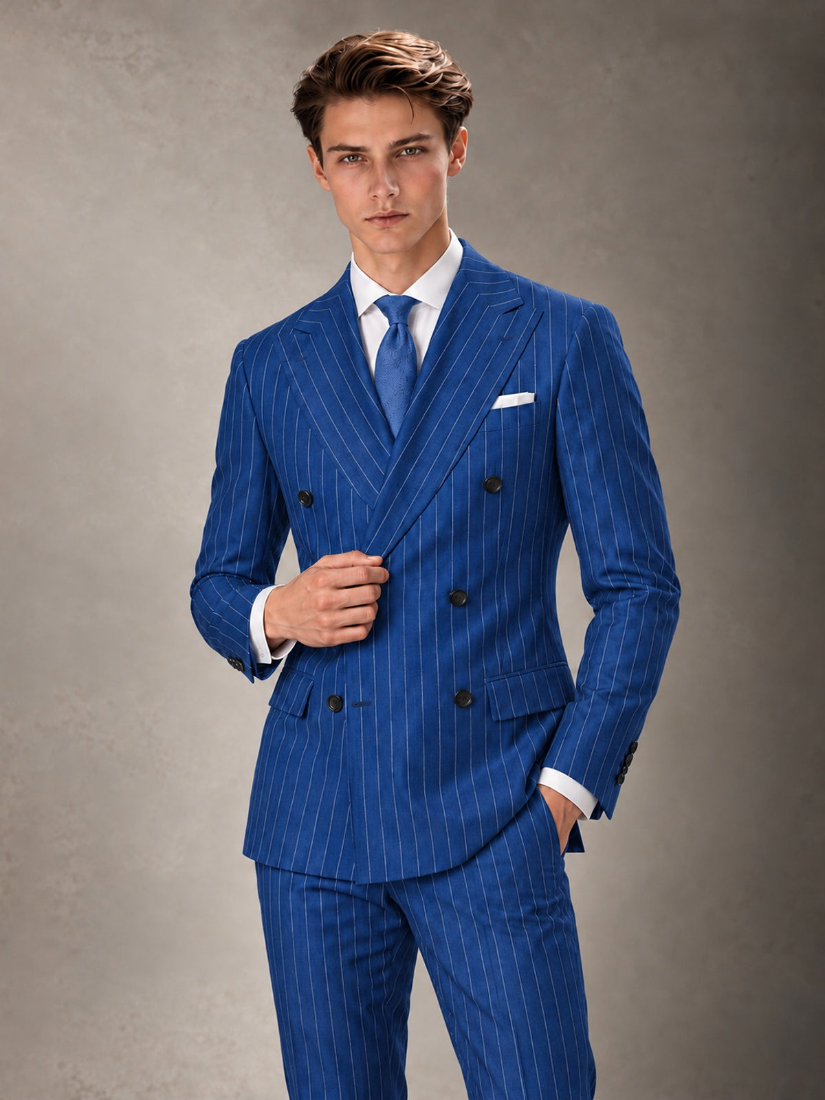 Double Breasted Pinstripe Men's Suit 2 Piece (Jacket & Pants) for Wedding & Formal Prom