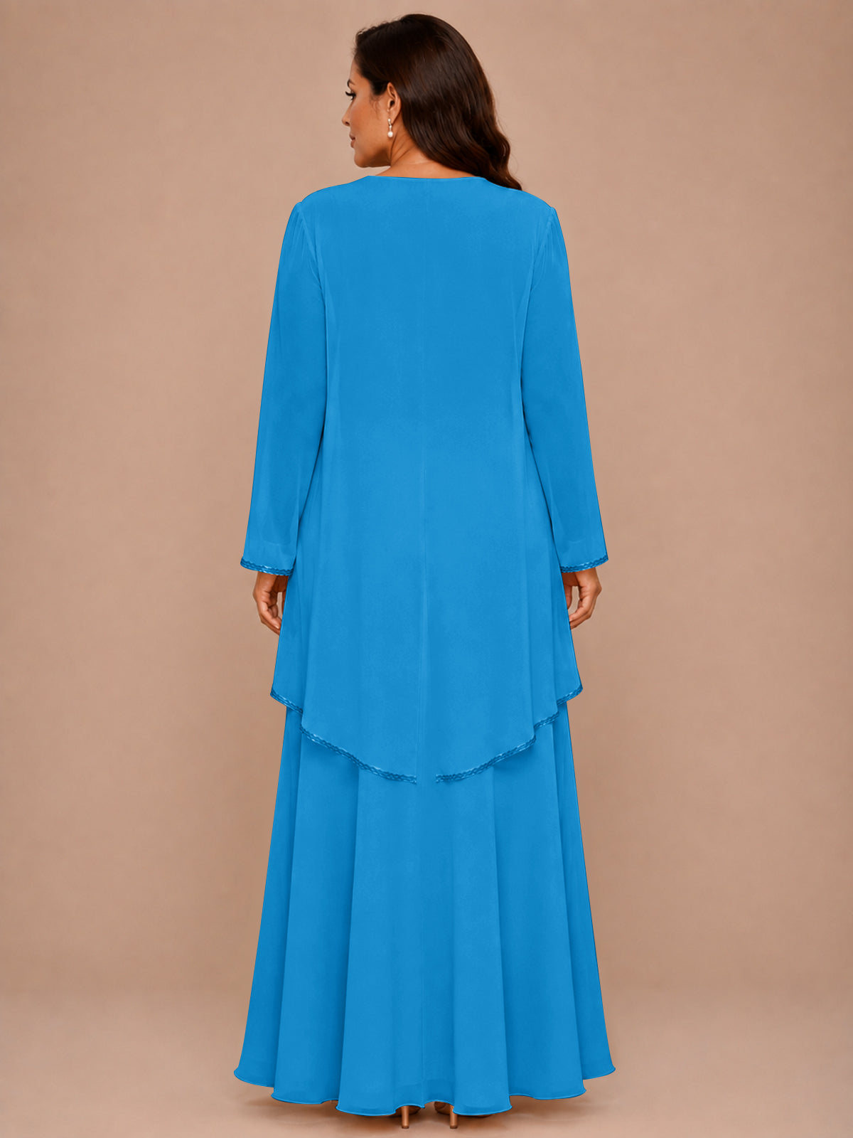 Champagne Beaded Chiffon Mother of the Bride Dress with Jacket V-Neck Gown