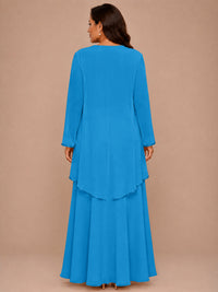 Champagne Beaded Chiffon Mother of the Bride Dress with Jacket V-Neck Gown