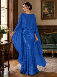 Sequin 2 Pieces Mother of the Bride Dress with Cap Sleeves Chiffon Formal Gowns