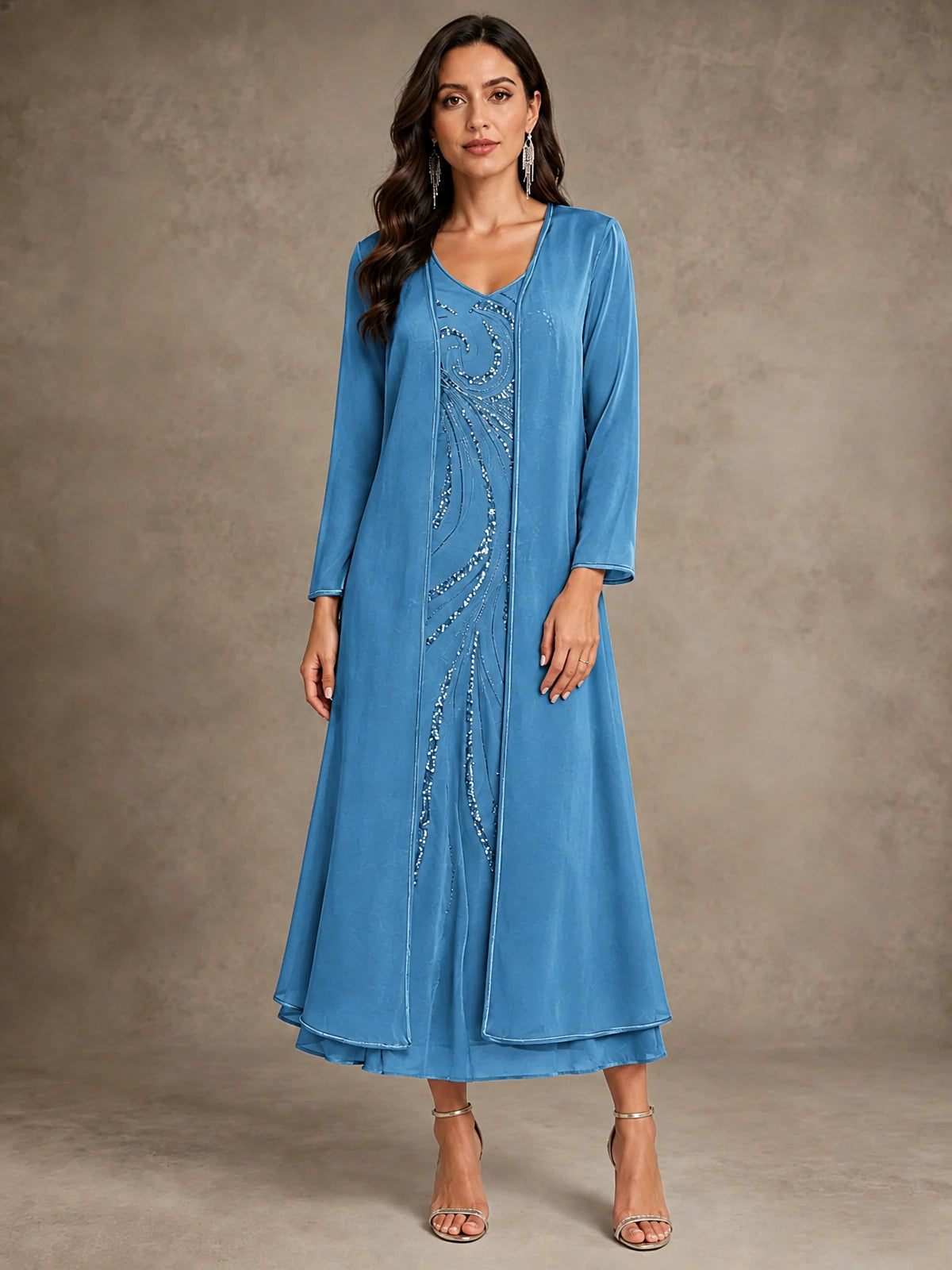 Sequin Chiffon Mother of the Bride Dress with Jacket