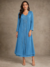 Sequin Chiffon Mother of the Bride Dress with Jacket