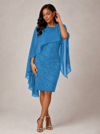 Floral Sheath Mother of the Bride Dress with Cape Overlay