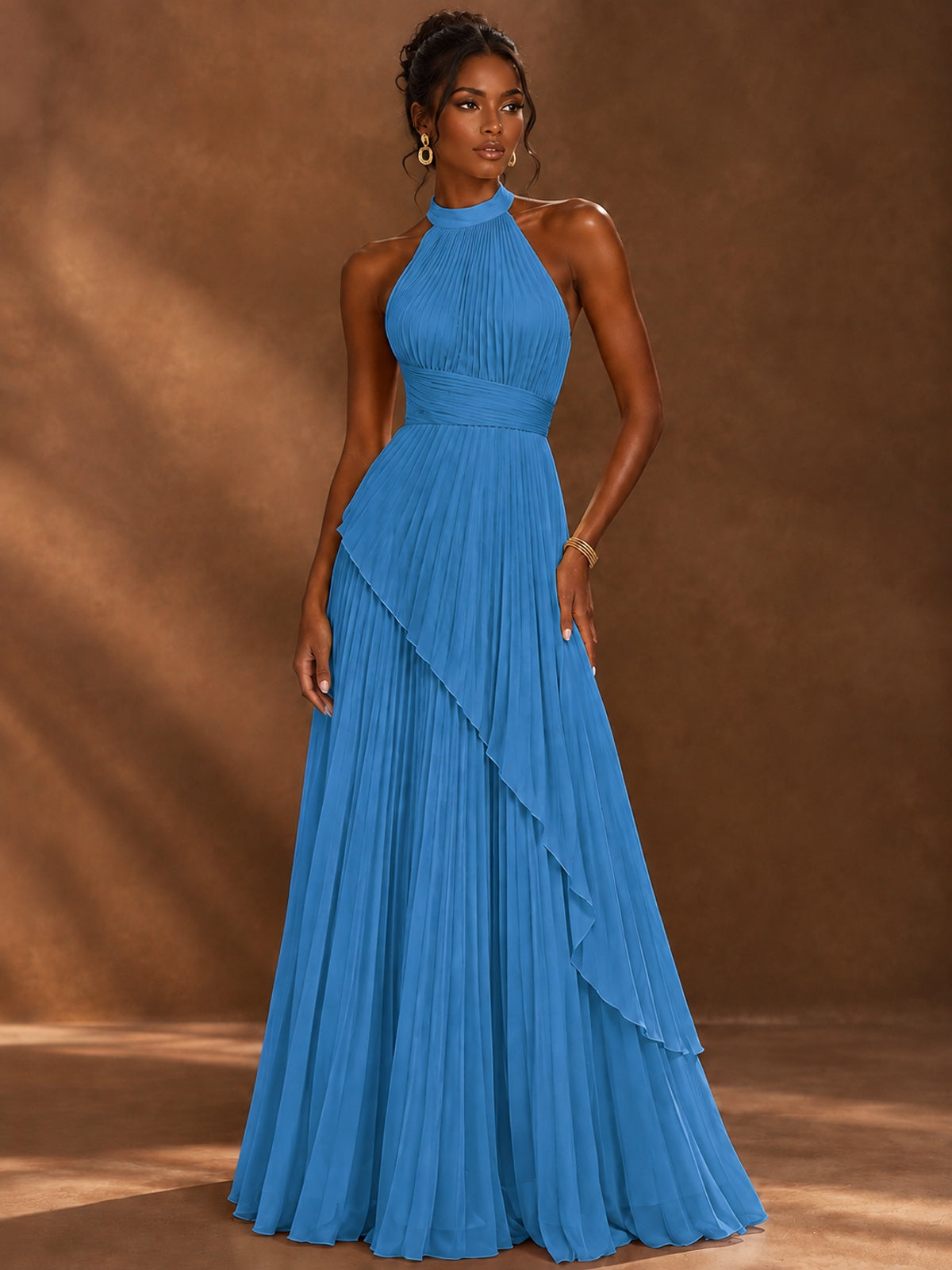 Wrap Pleated Prom Dress Halter A-line Chiffon Formal Wedding Dress