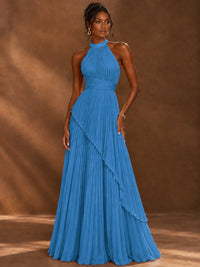 Wrap Pleated Prom Dress Halter A-line Chiffon Formal Wedding Dress