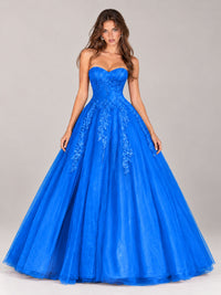 Strapless Sweetheart Tulle Ball Gown Prom Dress with Lace Appliques