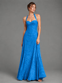 A-Line Halter Floral Chiffon Maxi Dress