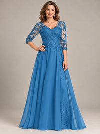 Sequin Lace A-Line Mother of the Bride Dress with 3/4 Sleeves