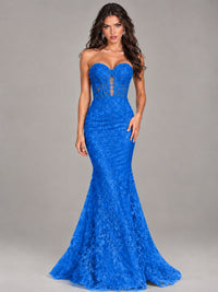 Strapless Corset Mermaid Prom Dress Lace Appliqué Formal Gown