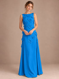 3D Floral Applique Sleeveless Formal Maxi Dress