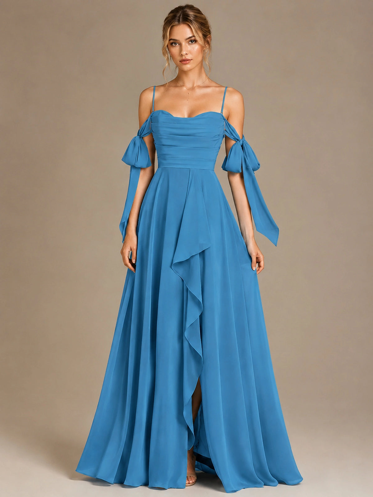 A-Line Ruffles Chiffon Bridesmaid Dress with Slit