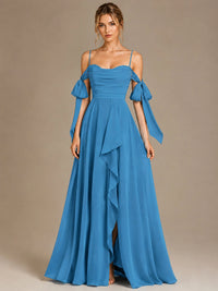 A-Line Ruffles Chiffon Bridesmaid Dress with Slit