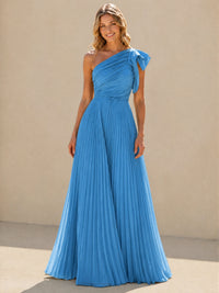 One Shoulder Pleated Chiffon A-Line Floor-Length Bridesmaid Dress
