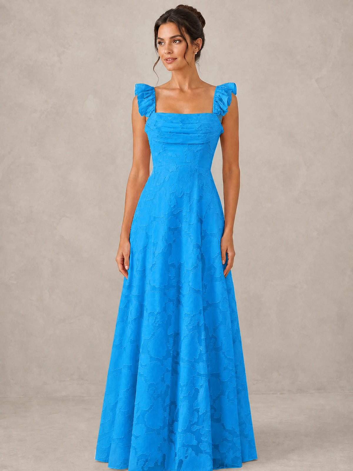Jacquard Square Neck A-Line Maxi Dress