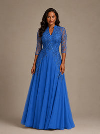 Embellished Appliques Mother of the Bride Dress with 3/4 Sleeves