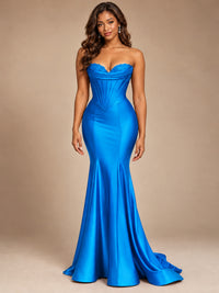 Red Strapless Satin Mermaid Prom Dress with Corset Bodice