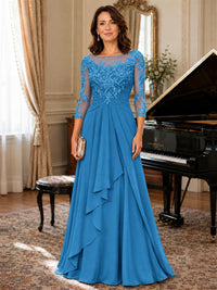 A-Line Chiffon Mother of the Bride Dress with Floral Applique 3/4 Sleeves