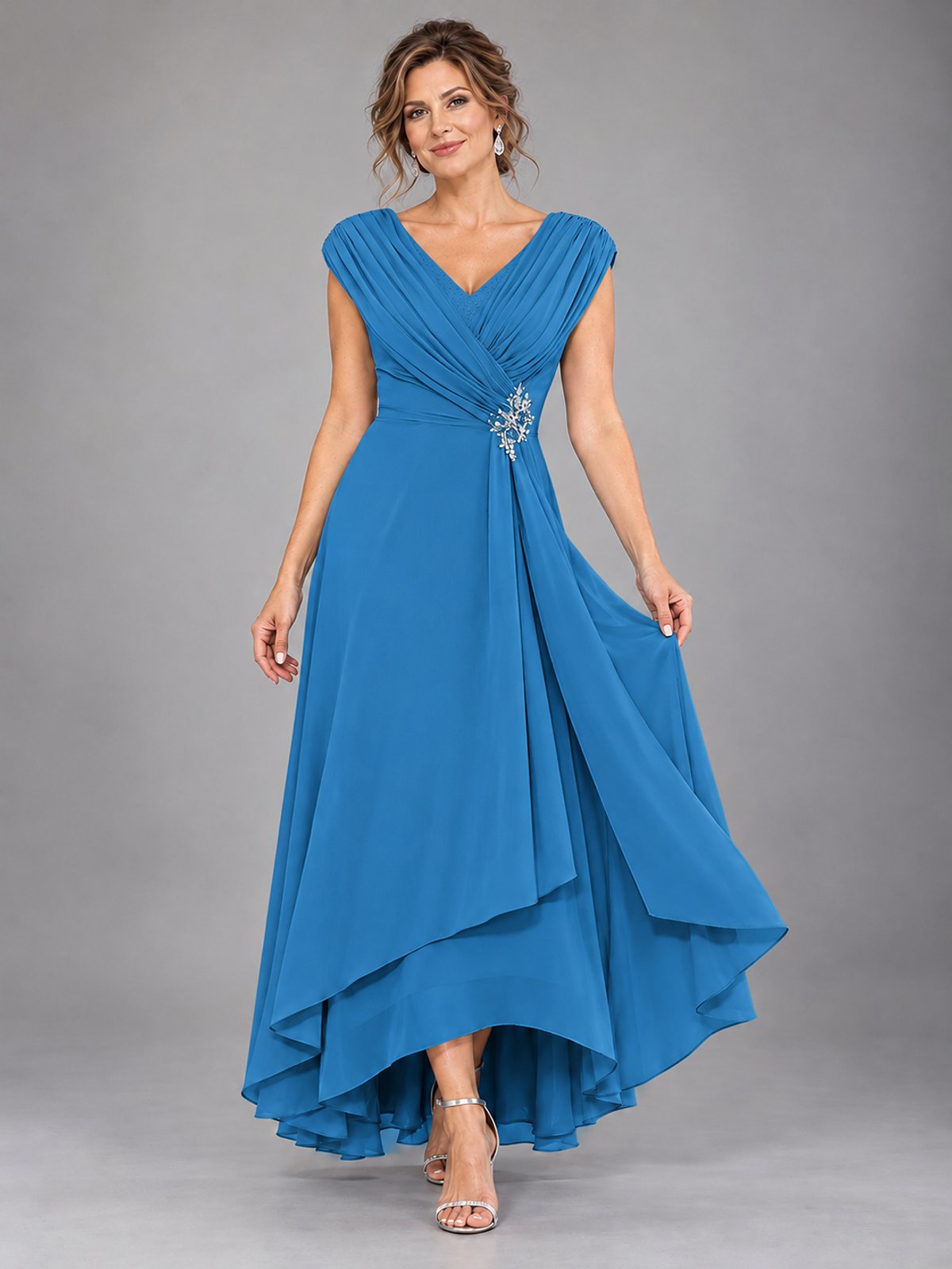 Cap Sleeve Chiffon A-Line Mother of the Bride Dress