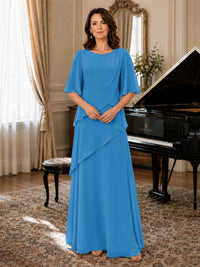 Asymmetric Draped Chiffon Mother of the Bride Dress with Flutter Sleeves