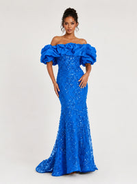 Sequin Off-Shoulder Ruffle Mermaid Prom Dress