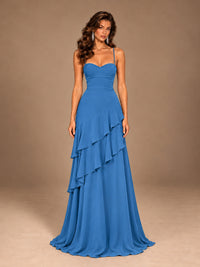 Sweetheart A-Line Ruffle Prom Dress with Spaghetti Straps