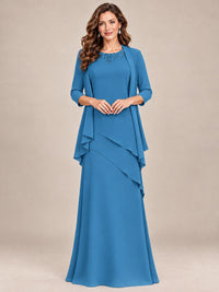 Dusty Blue Two-Piece Chiffon Mother of the Bride Dress with Jacket