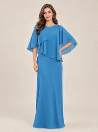 Blue-Chiffon 2 Piece A Line Mother of The Bride Dresses with Cape