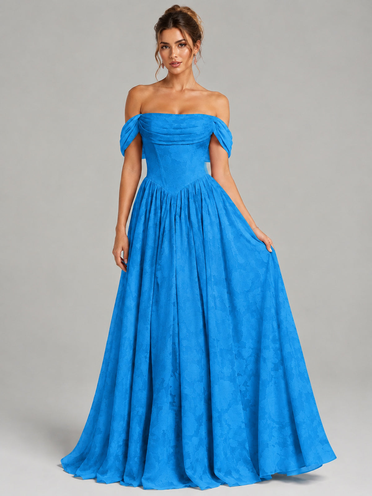 Off Shoulder Jacquard A-Line Maxi Dress