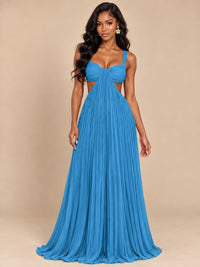 Butter Yellow Pleated Cutout Maxi Dress