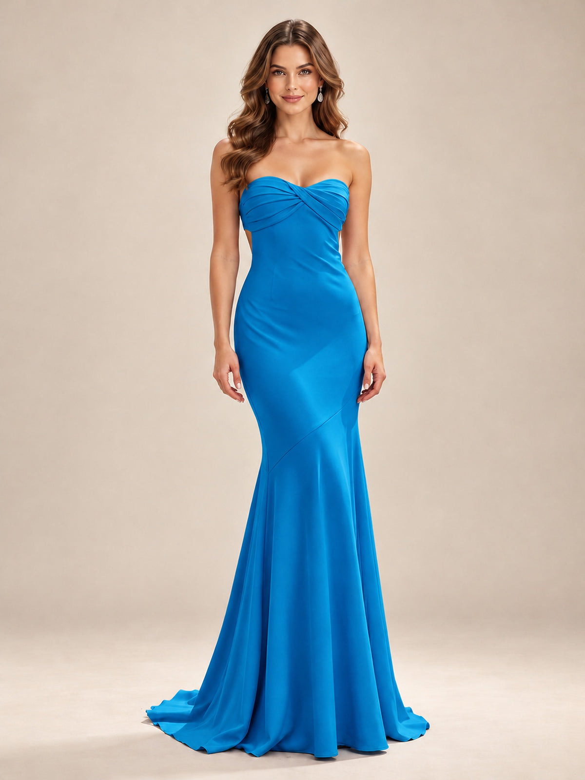 Light Blue Strapless Sweetheart Mermaid Prom Dress with Pleated Bodice