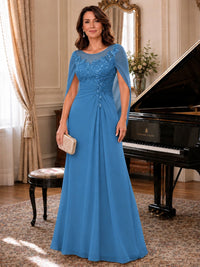Elegant Applique Chiffon Mother of the Bride Dress with Cape Sleeves