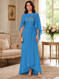 Elegant Chiffon Mother of the Bride Dress with Lace Applique and Cape Sleeves
