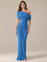 Elegant Draped Off Shoulder Ruched Mermaid Chiffon Formal Evening Gown