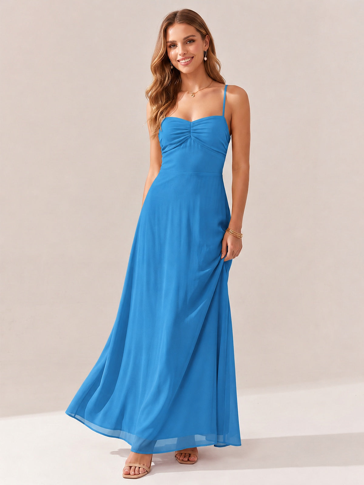 JOVELLEE Yellow Sweetheart Ruched Bust Chiffon Maxi Dress
