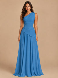 One Shoulder Prom Dress A-line Ruched Women Wedding Formal Gowns