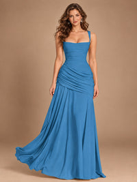 Butter Yellow Square Neck Ruched A-Line Prom Dress