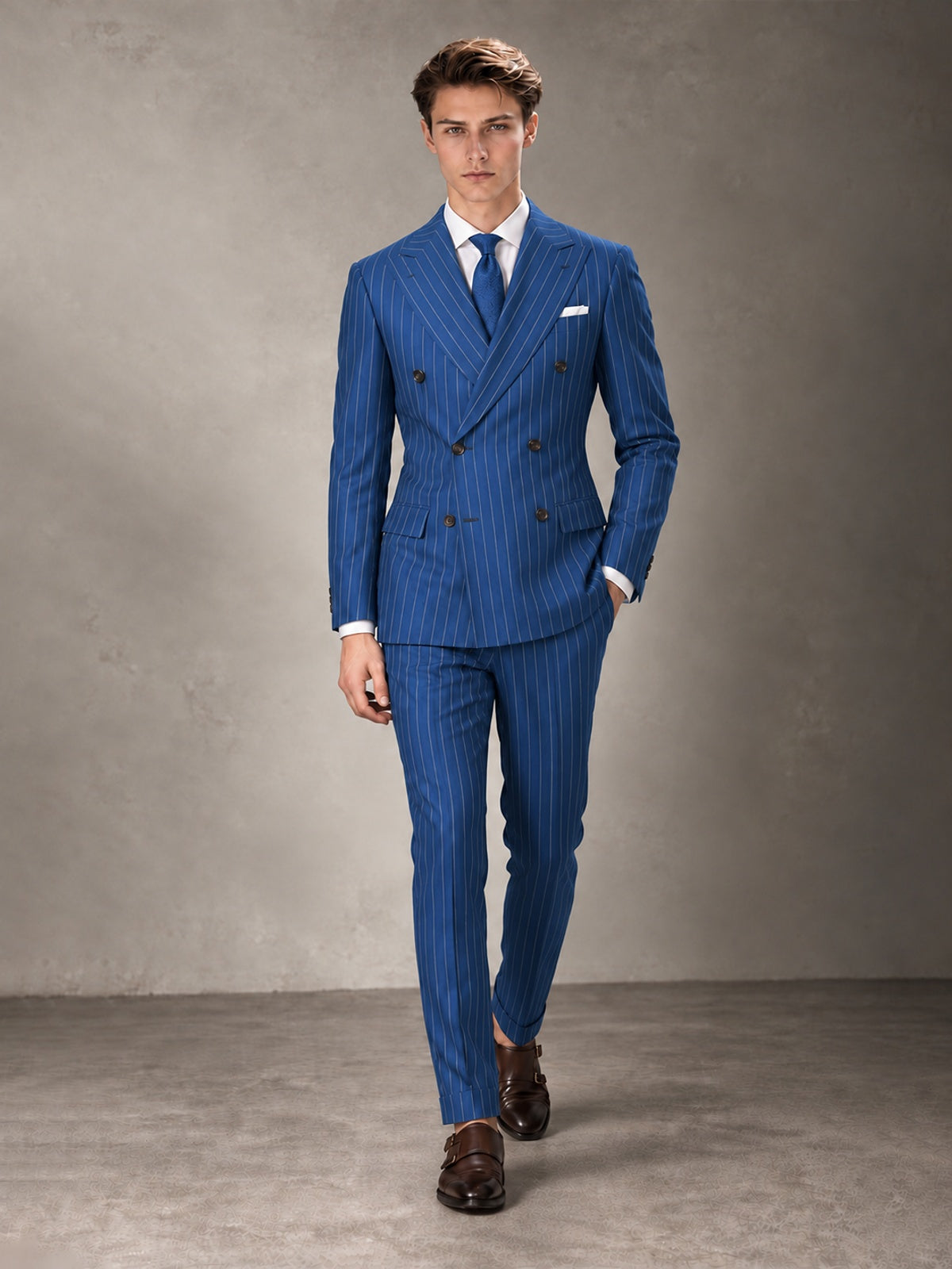 Double Breasted Pinstripe Men's Suit 2 Piece (Jacket & Pants) for Wedding & Formal Prom