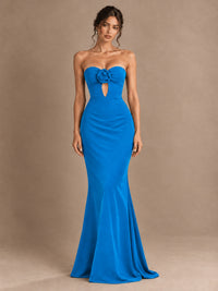 Emerald Green Strapless Mermaid Prom Dress with 3D Rose & Keyhole Cutout