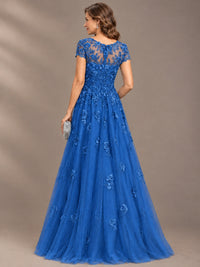 Lace Appliques A-line Mother of The Bride Dresses with Short Sleeves