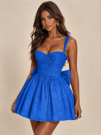 Sweetheart Glitter Tulle Puffy Mini Dress with Bow