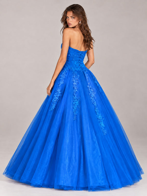 Strapless Sweetheart Tulle Ball Gown Prom Dress with Lace Appliques